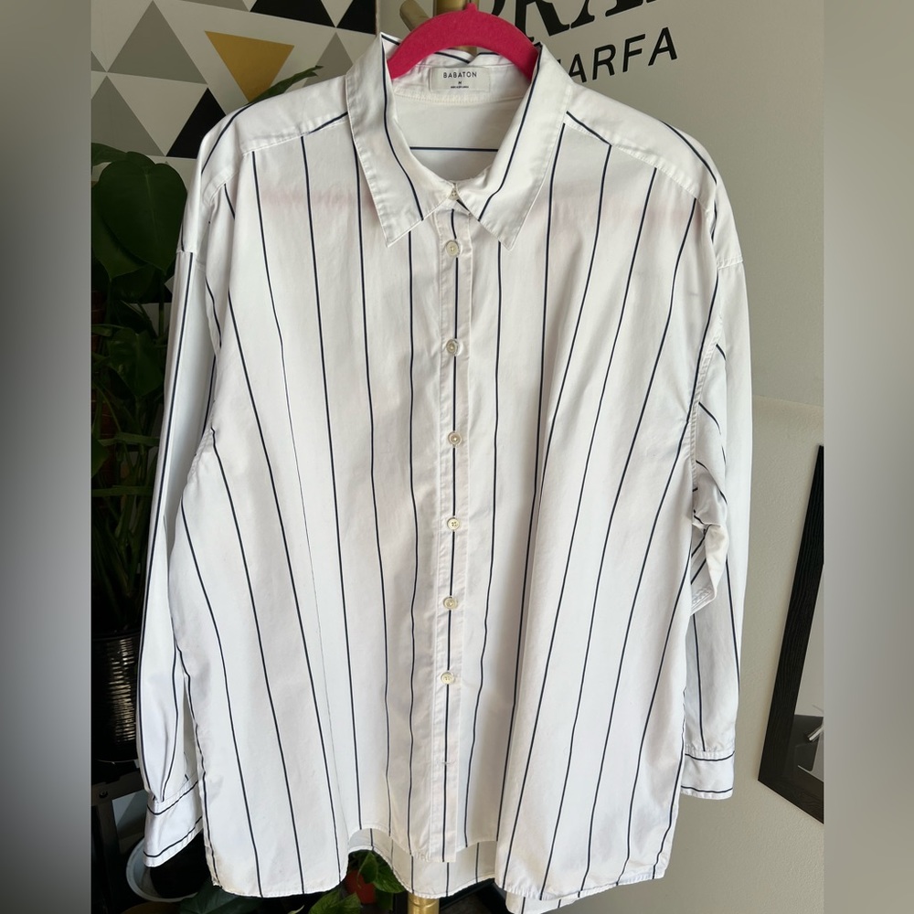 Aritzia White and Black Striped Button Down Shirt